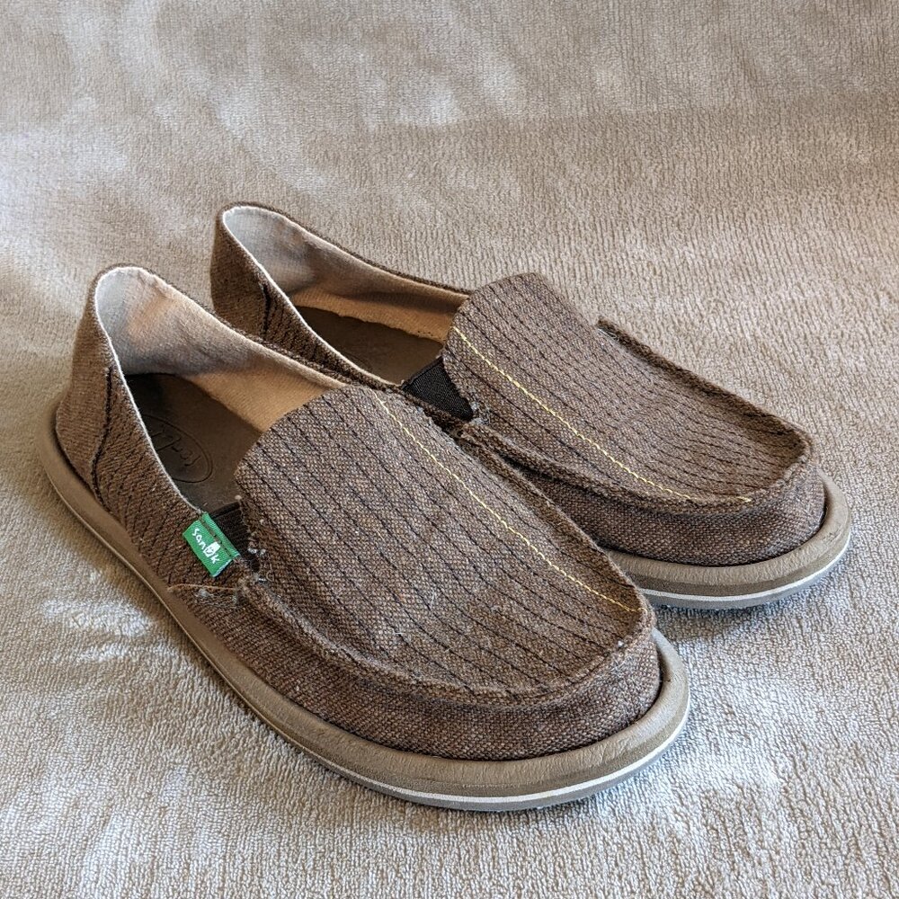 Brown Pinstripe Sanuk Loafers for Women, Size 7